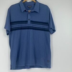 Toad&Co Mens‎ Blue Striped Organic Cotton Slub Knit Short Sleeve Polo Shirt L